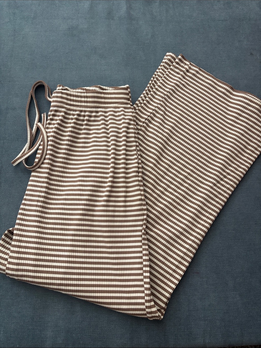 Striped Two-Piece Lounge Set in Brown and Cream - Picture 2 of 4